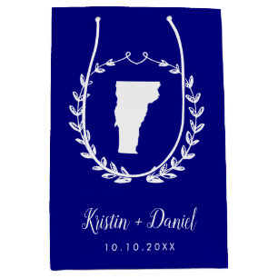 Navy Blue Vermont Map Wedding Welcome Swag Medium Gift Bag