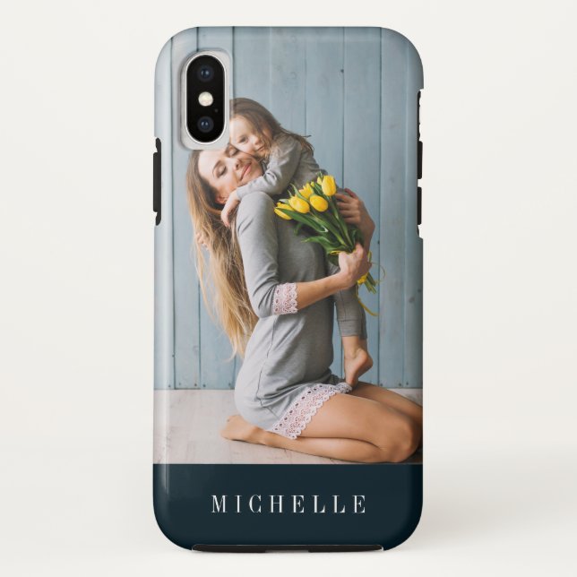 Navy Blue  | Vertical photo monogram personalised Case-Mate iPhone Case (Back)