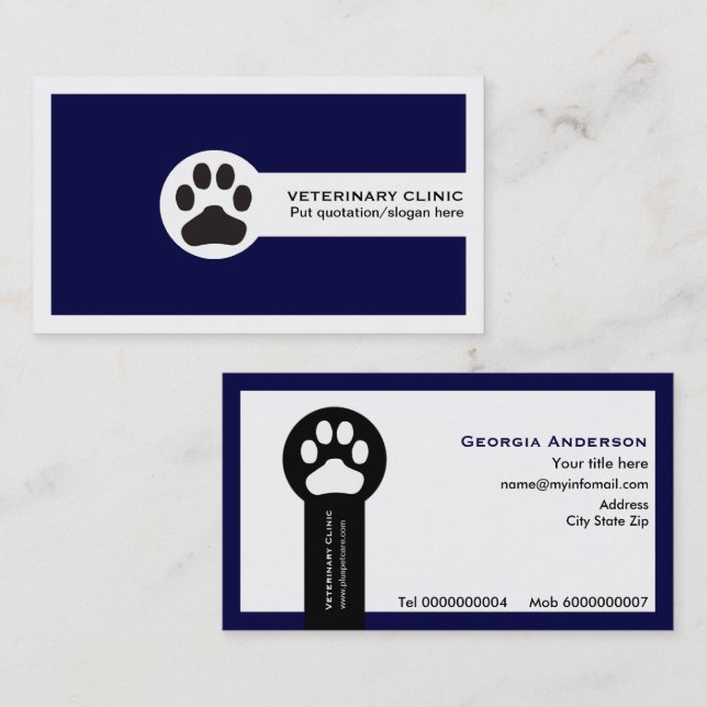Navy blue Vet/Veterinary Clinic minimalist Business Card (Front/Back)