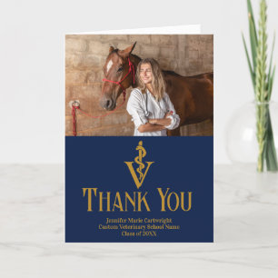 Navy Blue Veterinary School Graduate Photo Custom Thank You Card