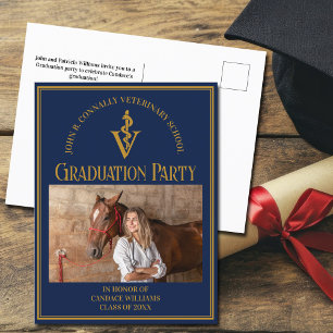 Navy Blue Veterinary School Photo Graduation Party Invitation Postcard