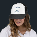 Navy Blue Vintage Anchor Captain or Name Boat Name Trucker Hat<br><div class="desc">Navy Blue Vintage Anchor Captain Name or Boat Name Hat.</div>