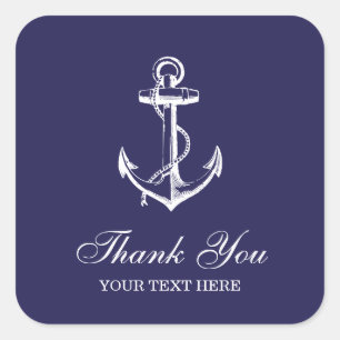 Navy Blue Vintage Anchor Thank You Favour Square Sticker