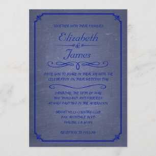 Navy Blue Vintage Chalkboard Wedding Invitations