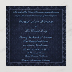 Navy Blue Vintage Damask Wedding Invitation