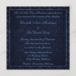Navy Blue Vintage Damask Wedding Invitation