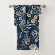 Navy Blue Vintage Floral Botanical Pattern