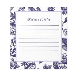 Navy Blue Vintage Floral Notepad