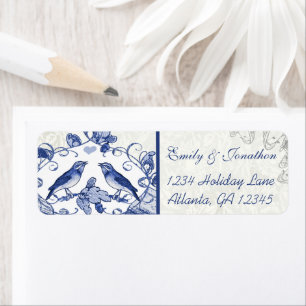 Navy Blue Vintage Love Birds Oak Tree Acorn Label Return Address Label