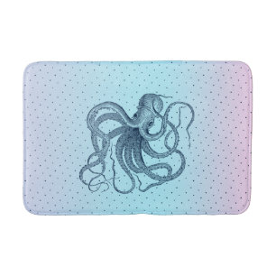 Navy-blue Vintage Octopi Illustration Bath Mat