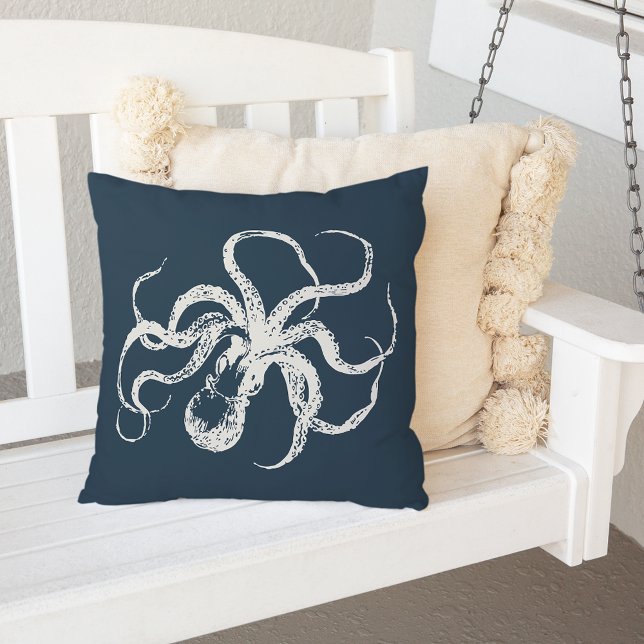 Navy Blue Vintage Octopus Outdoor Cushion (Creator Uploaded)