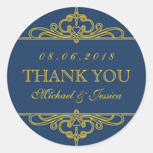 Navy Blue Vintage Swirl Ornament Wedding Stickers