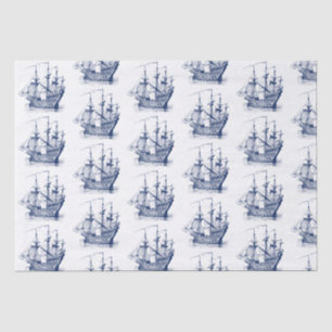 Navy-Blue Vintage Wind Sailing Boat Pattern Tissue Paper