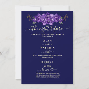 Navy Blue Violet Floral Rehearsal Dinner Invitation
