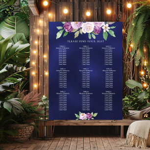 Navy blue violet florals wedding seating chart