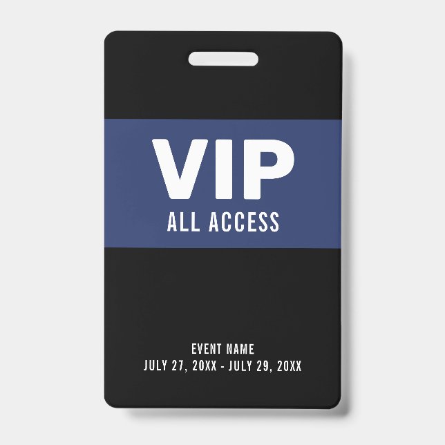 Navy Blue VIP All Access Pass Event ID Badge (Front)