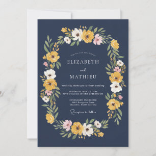 Navy Blue Vivid Autumnal Wedding Invitation