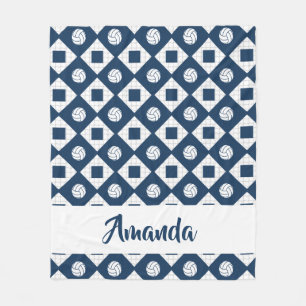 Navy Blue Volleyball Argyle Pattern Fleece Blanket
