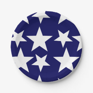 Navy Blue w White Stars Paper Plate