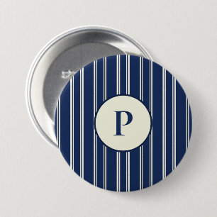 Navy Blue Warm Ivory Classic Elegant Stripes 7.5 Cm Round Badge