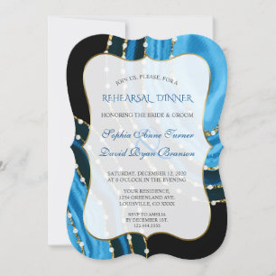 Navy Blue Watercolor Agate Pearls Rehearsal Dinner Invitation