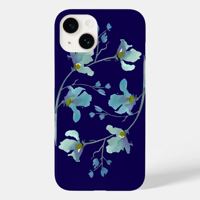 Navy Blue Watercolor Blossom Case-Mate iPhone Case (Back)