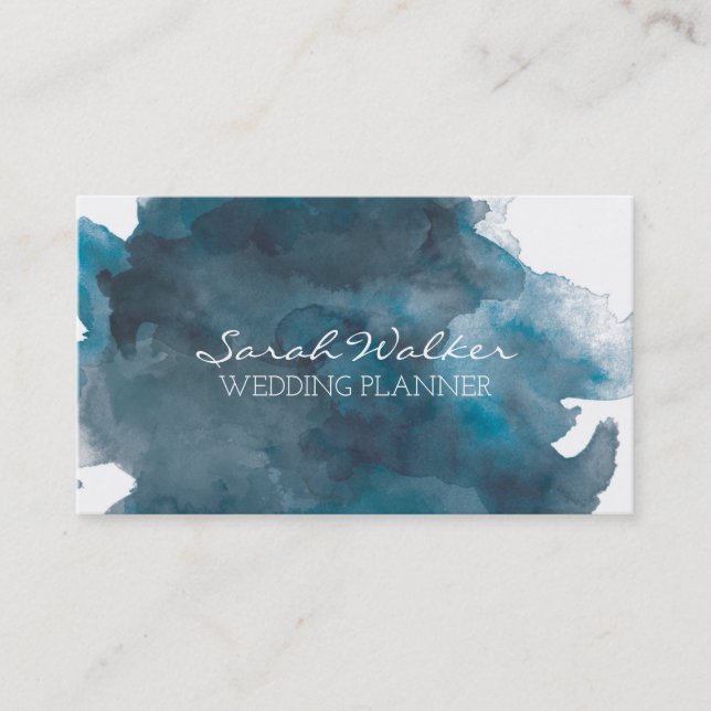 Navy Blue Watercolor Business Card (Front)