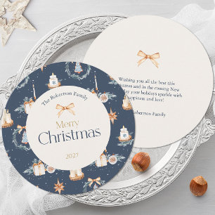 Navy Blue Watercolor Christmas Greeting Card 