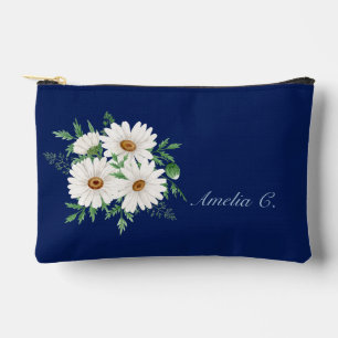 Navy Blue & Watercolor Daisies Cosmetic Bag
