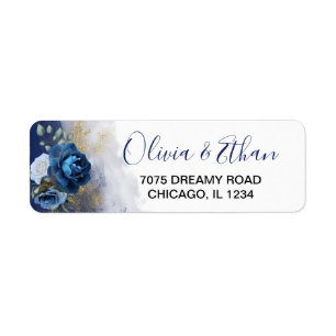 Navy Blue Watercolor Floral Return Address Label