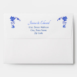 Navy Blue Watercolor Floral Wedding Return Address Envelope