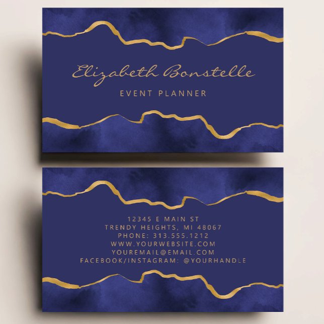 Navy Blue Watercolor Gold Foil Luxury Business Card (Creator Uploaded)