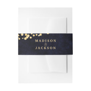 Navy Blue Watercolor & Gold Glam Wedding Monogram Invitation Belly Band