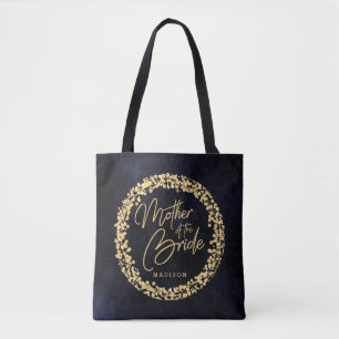 Navy Blue Watercolor & Gold Mother of the Bride Tote Bag