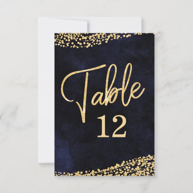 Navy Blue Watercolor & Gold Table Number Seating (Front)