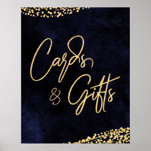 Navy Blue Watercolor & Gold Wedding Cards & Gifts Poster