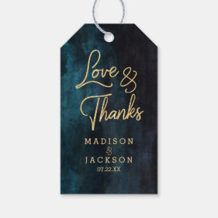Navy Blue Watercolor & Gold Wedding Love & Thanks Gift Tags