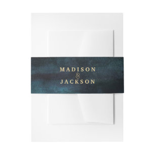 Navy Blue Watercolor & Gold Wedding Monogram Invitation Belly Band