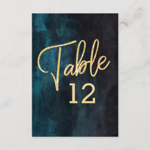 Navy Blue Watercolor & Gold Wedding Table Numbers