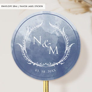 Navy Blue Watercolor Monogram Envelope Seal /Favou