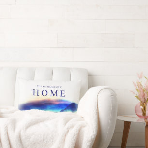 Navy Blue Watercolor Mountains Landscape Family Lumbar Cushion