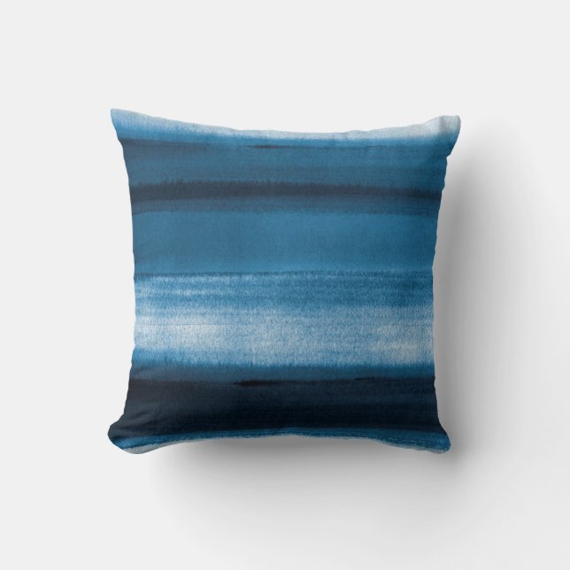 Navy Blue Watercolor Ombre Throw Pillow (Front)