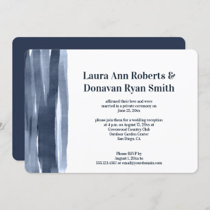 Navy Blue Watercolor Paint Strokes Reception Only Invitation
