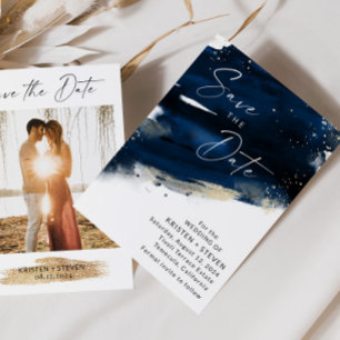 Navy Blue Watercolor Save The Date Invitation