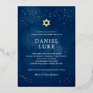 Navy Blue Watercolor Starry Night Bar Mitzvah