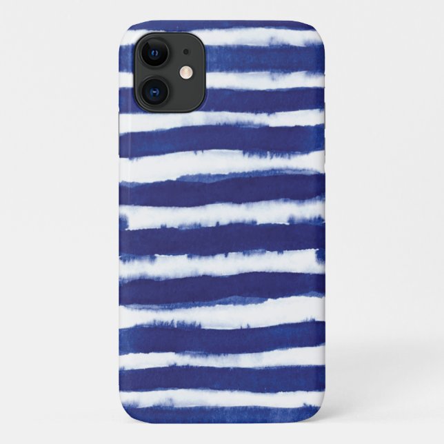 Navy blue watercolor stripes Case-Mate iPhone case (Back)