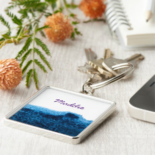 Navy Blue watercolor swish Key Ring