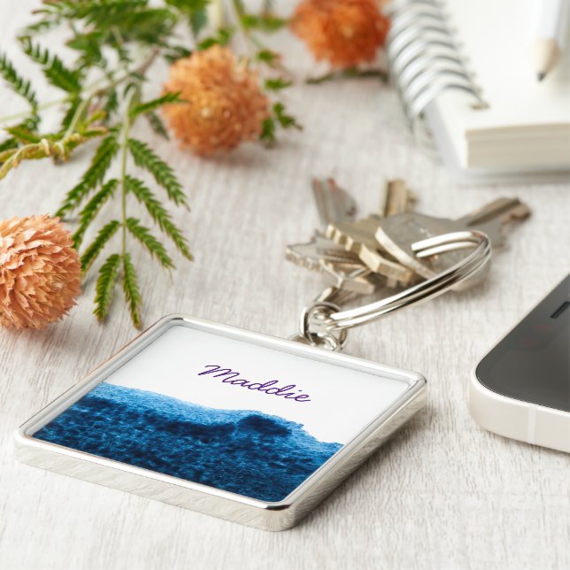 Navy Blue watercolor swish Key Ring (Side)