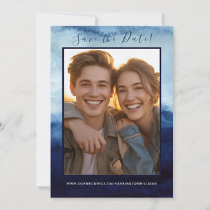 Navy Blue Watercolor Wedding Save the Date Modern 