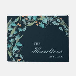 Navy Blue Watercolor Wildflower Established Doormat